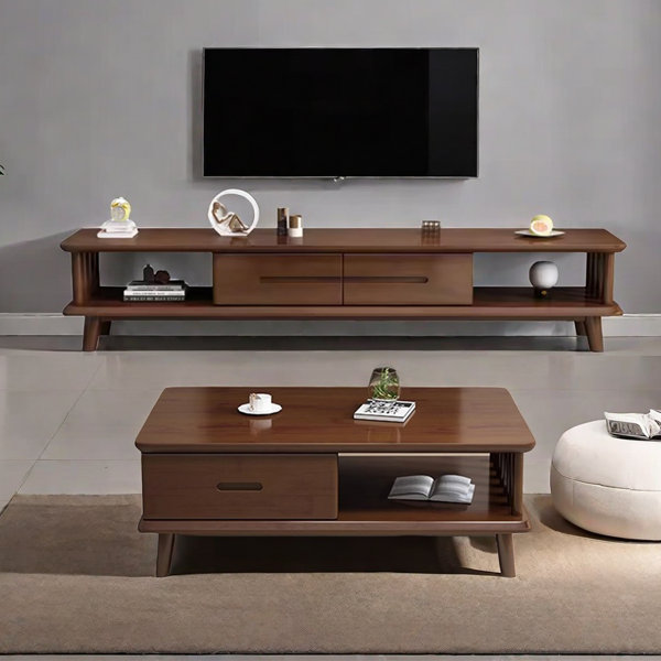 EXCEEB Rubberwood TV Stand And Coffee Table Set 2 Piece Solid Wood